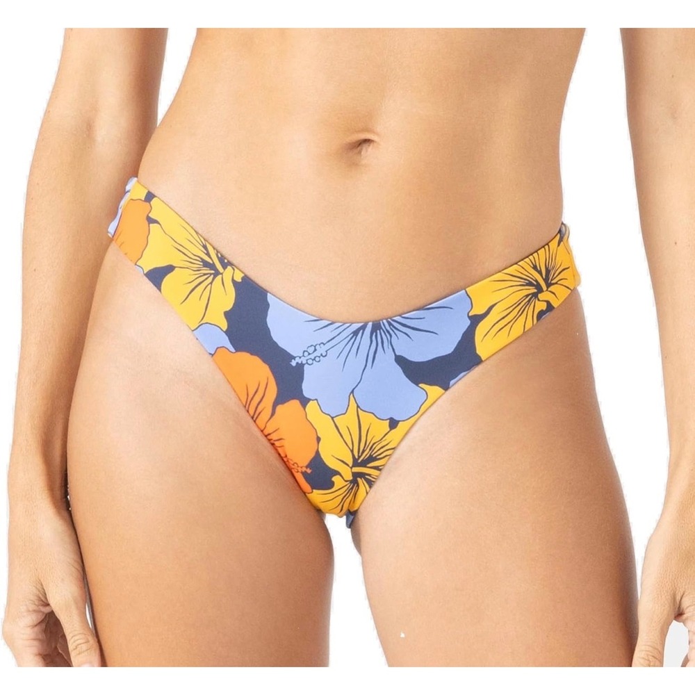 NWT‎ Roxy Low Rise Reversible Navy Blue/Orange Tropical Cheeky Bikini Bottom  XL
